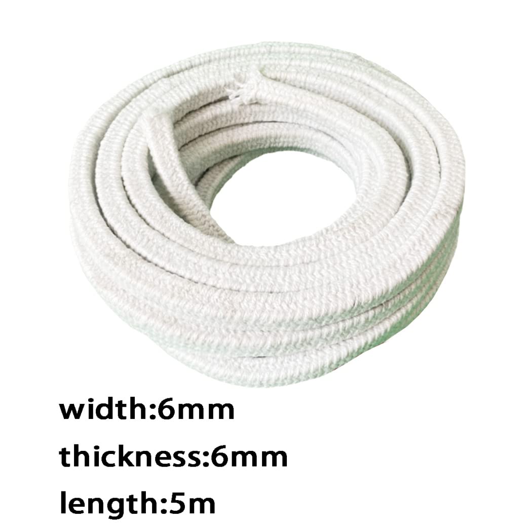 Corde en Fibre de Céramique Joint Plat Tressé Corde en Fibre de Céramique 1260℃ Bande d'étanchéité de Porte de Four,carré Longueur 5m,6mmx6mmx5m