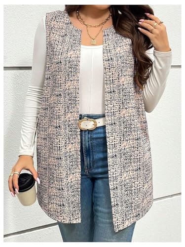 MakeMeChic Women's Plus Size Open Front Sleeveless Vest Dressy Outerwear Jacket4