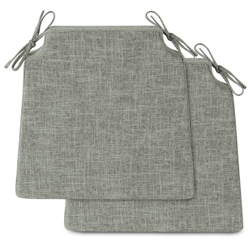Image of FlyGulls 6.5 cm Thick Dining Chair Cushions Set of 2 with Ties Non-Slip 42 x 40 cm Seat Cushions with Machine Washable Cover Comfy D-Shaped Kitchen Chair Pads Light Grey