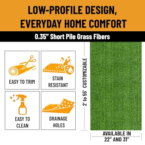 Image of Ottomanson Artificial Grass Outdoor Runner Rug 2'7 inch x 10' - Waterproof Astro Turf with Drainage Holes - Patio & Lawn Decoration, Easy-Clean Dog Grass Mat | Waterproof Fake Grass Turf Runner for Patio, Porch & Lawn, Indoor Outdoor Astro Turf Rug with Drainage Holes, UV Resistant