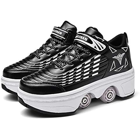 RDJSHOP Deformation Roller Shoes Sneakers 2 in1 Roller Skates Shoes Children Adult Quad Retractable Skateboarding Rollerblades,Black-EU41/UK8 Cover