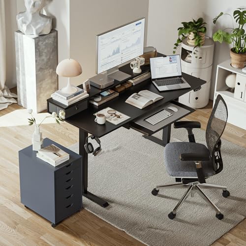 Image of Agilestic Electric Standing Desk with 2 Drawers and Keyboard Tray, 48 x 23 Inches Ergonomic Adjustable Height Desk with Storage, Sit Stand Computer Workstation, Black
