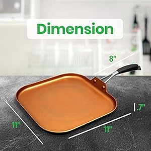 Nutrichef copper pan non stick coating inside hard anodized look heat resistant lacquer outside silicone handle ncsqpa 1 griddle  urban country home decor