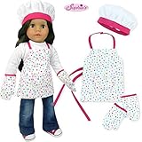 Sophia's Doll Baking Apron Set for 18 inch Dolls. 3 Pc Acessory Set American Girl Polka-Dot Apron with Mitts & Chef Hat| Doll Not Included