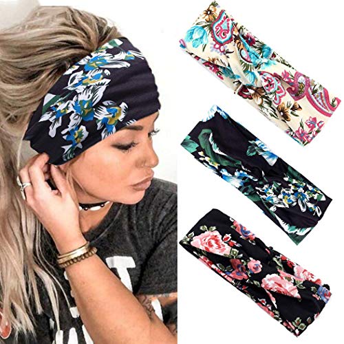 Relbcy Boho Headband Flower Hair Bands Knoted Turban Headbands Stretch Head Wraps Cloth Head Bands for Women and Girls (Type C)