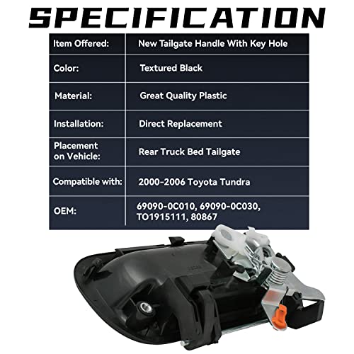 Pldde Textured Black Rear Truck Bed Tailgate Handle With Key Hole Compatible With 2000-2006 Tundra Oem 69090-0C010 #TOP1