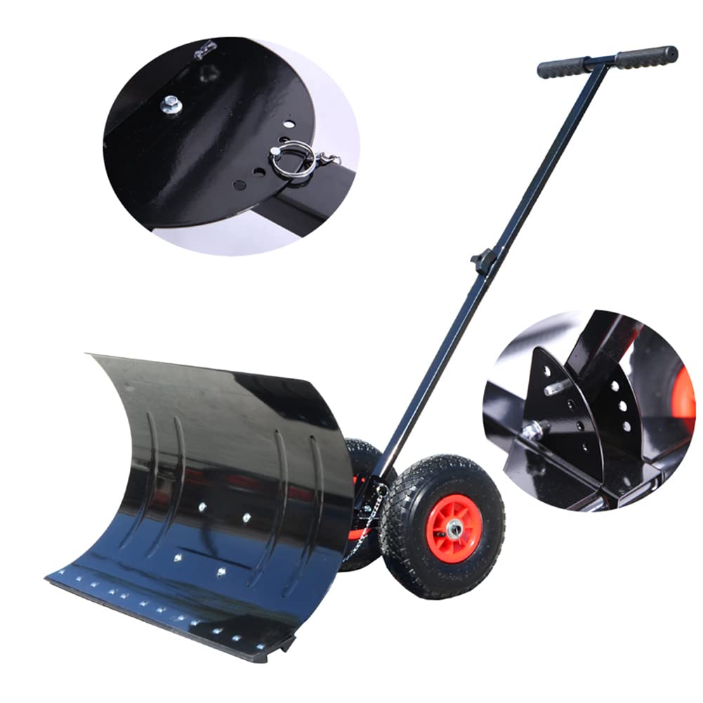 Pala de Nieve con Ruedas, empujador de Nieve de Metal Resistente, Herramienta de remoción de Nieve con Mango de ángulo Ajustable Acolchado, Hoja de 29", Ruedas de 10", Negro