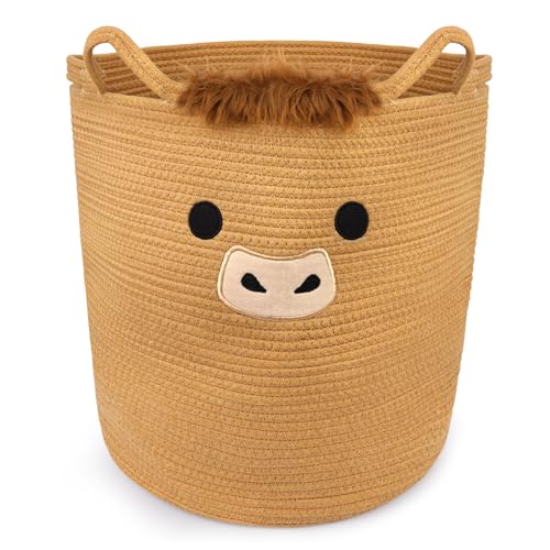 Image of Highland Cute Cow Basket for Nursery,Tall Large Laundry Blanket Gift Basket