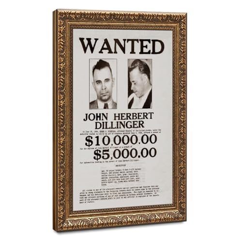 Toile Wanted John Dillinger cadre suspendu pour habiller un mur vide