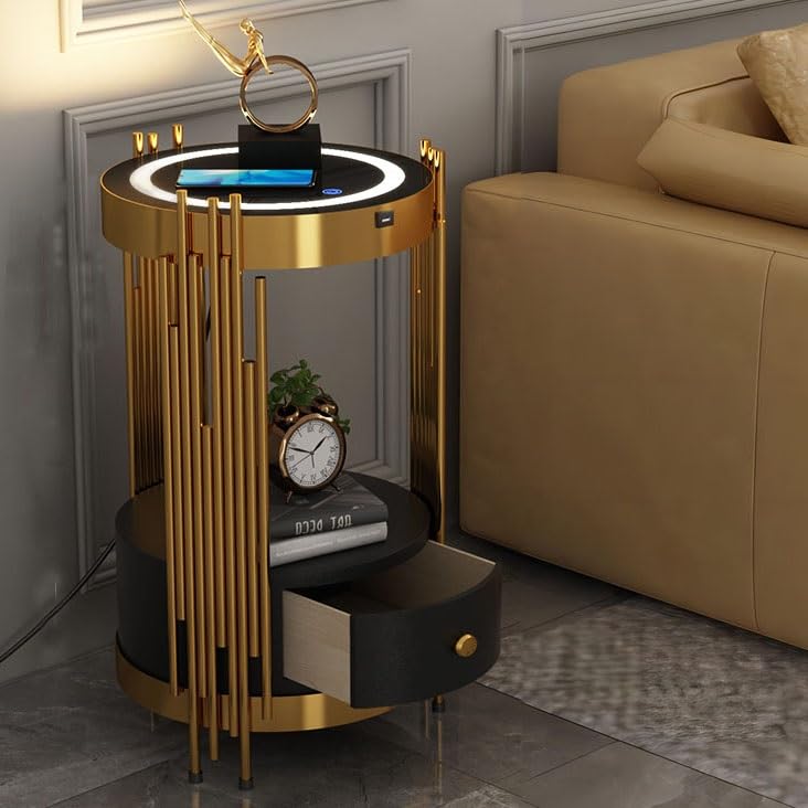 WLIVE Nachttisch Mit Ladestation - 3 Etagen Beistelltisch Mit USB & Steckdosen In Rustikal Braun