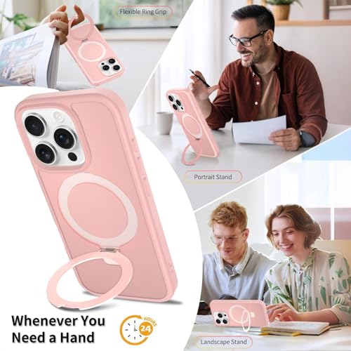 Image of Magnetic for iPhone 16 Pro Case, 6.3 inch, Compatible with MagSafe, Rugged Kickstand, Not-Yellowing Military-Grade Protection, Matte Pink