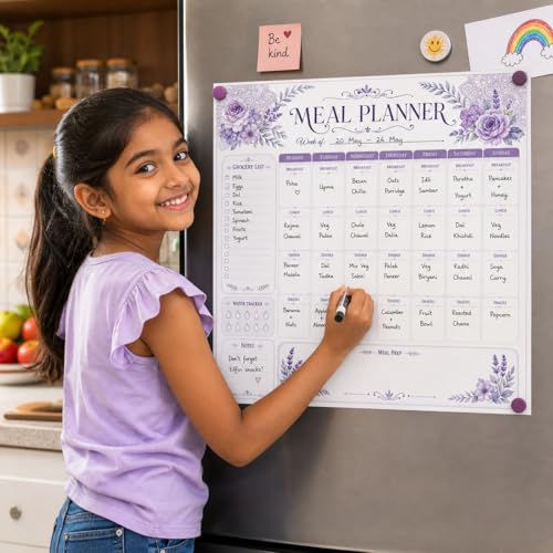 Image of Zesta Vinyl Magnetic Planner for Fridge | Cute Weekly Planner /Meal Planner with Marker | Rewritable Magnetic White Board for Fridge (Harry Potter 11X11 Inches) (Floral Lavenda)