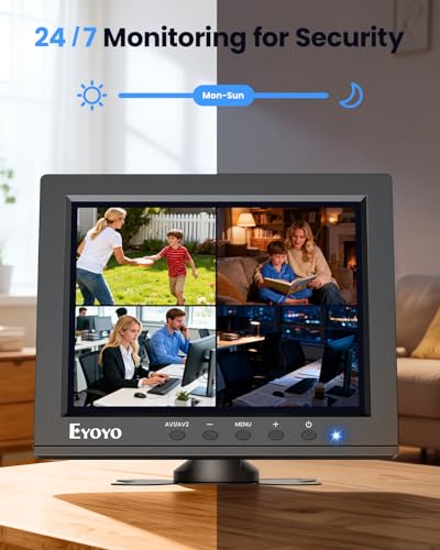 Image of Eyoyo 8 inch Security Camera Monitor, 1024x768 4:3 Mini LCD Screen CCTV Monitors Display with HDMI VGA BNC AV USB, Small Video Monitor for PC, NVR, Raspbery Pi, RV & Kitchen, Built-in Speakers