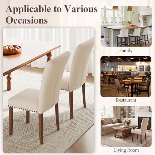 Image of Farmhouse Dining Chairs Set of 6, High Back with Wooden Legs and Nailhead Trim, Modern Fabric Dining Room Chair for Kitchen /Restaurant