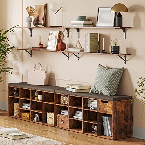 DINZI-LVJ-Shoe-Storage-Bench-with-Cushion-Cubby-Shoe-Rack-with-12-Cubbies-Adjustable-Shelves-Multifunctional-Shoe-Organizer-Bench-for-Entryway-Mudroom-Hallway-Closet-and-Garage-Rustic-Brown DINZI LVJ Shoe Storage Bench with Cushion Cubby Shoe Rack with 12 Cubbies Adjustable Shelves Multifunctional Shoe Organizer Bench for Entryway Mudroom Hallway Closet and Garage Rustic Brown