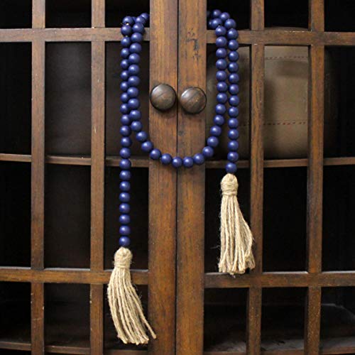 Cvhomedeco. Wood Beads Garland With Tassels Farmhouse Rustic Wooden Prayer Bead String Wall Hanging Accent For Home Festival Decor. Navy Blue #TOP4