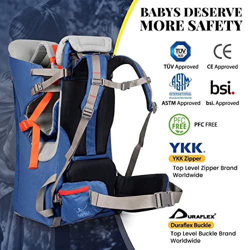 Wipha Baby Backpack Carrier, Ergonomic Child Carrier Hiking With Sun Canopy, Safe Toddler Hiking Backpack Carrier With Large Storage Space&Insulated Pocket, Adjustable Padded Child Seat, Navy Blue #TOP1