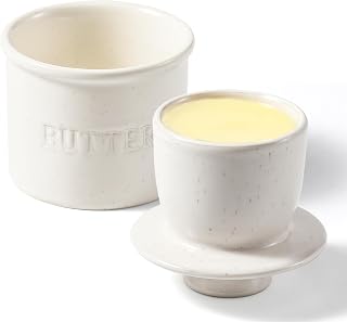 LANDNEOO Speckled White Ceramic Butter Crock with Lid - French Butter Dish for Soft Spreadable Butter, Countertop Keeper, Dishwasher Safe Gift