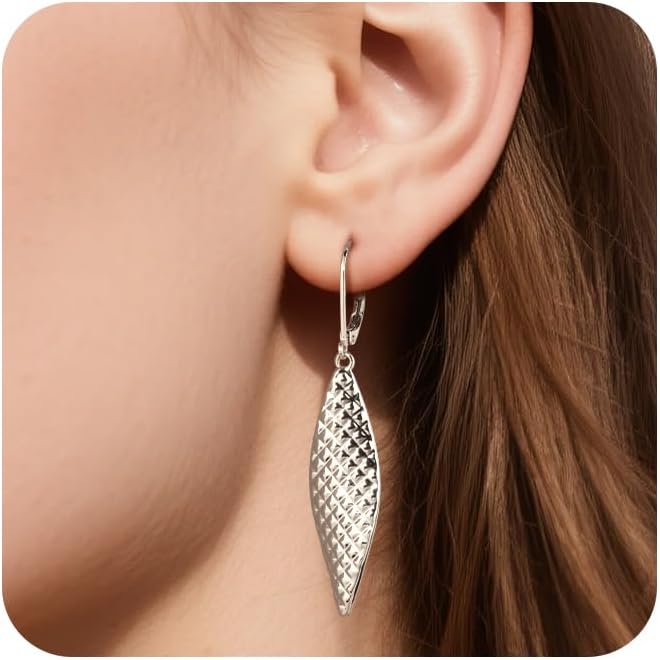 ALEXCRAFT 14K Gold Long Dangle Earrings for Women,Sterling Silver Drop Leverback Earrings Trendy Hypoallergenic Gold Hammered French Hook Earings Handmade Leaf Dangle Earings for Women Jewelry Gifts - Image 4