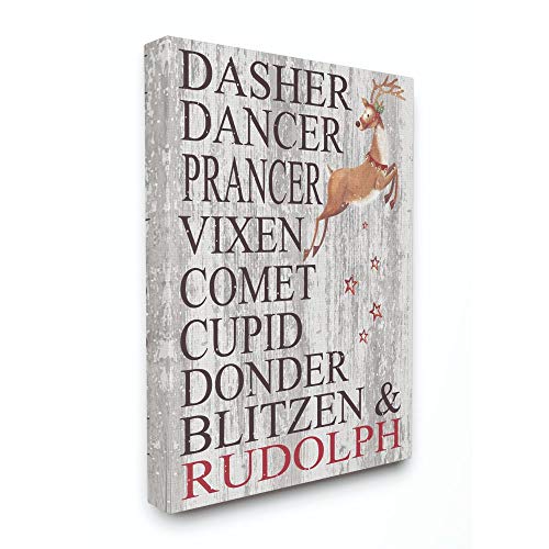 Stupell Industries Reindeer Names Grey Wood Texture Holiday Christmas Word Design Canvas, Gallery Wrapped, Multi-Color