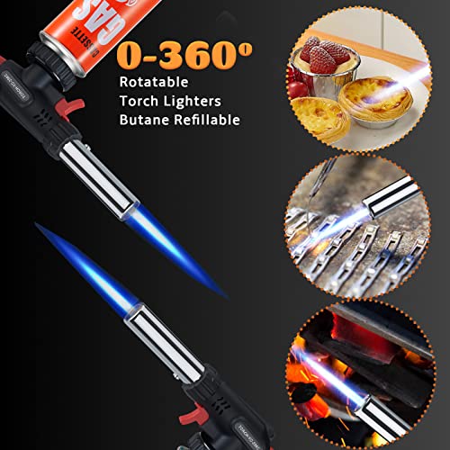 Butane Torch Kitchen Blow Lighter, Upgrade Culinary Torches Head with Stabilizing Stand, Professional Adjustable Flame for Creme Brulee,Baking,BBQ (Fits ALL Butane Tanks - Butane Fuel Not Included)