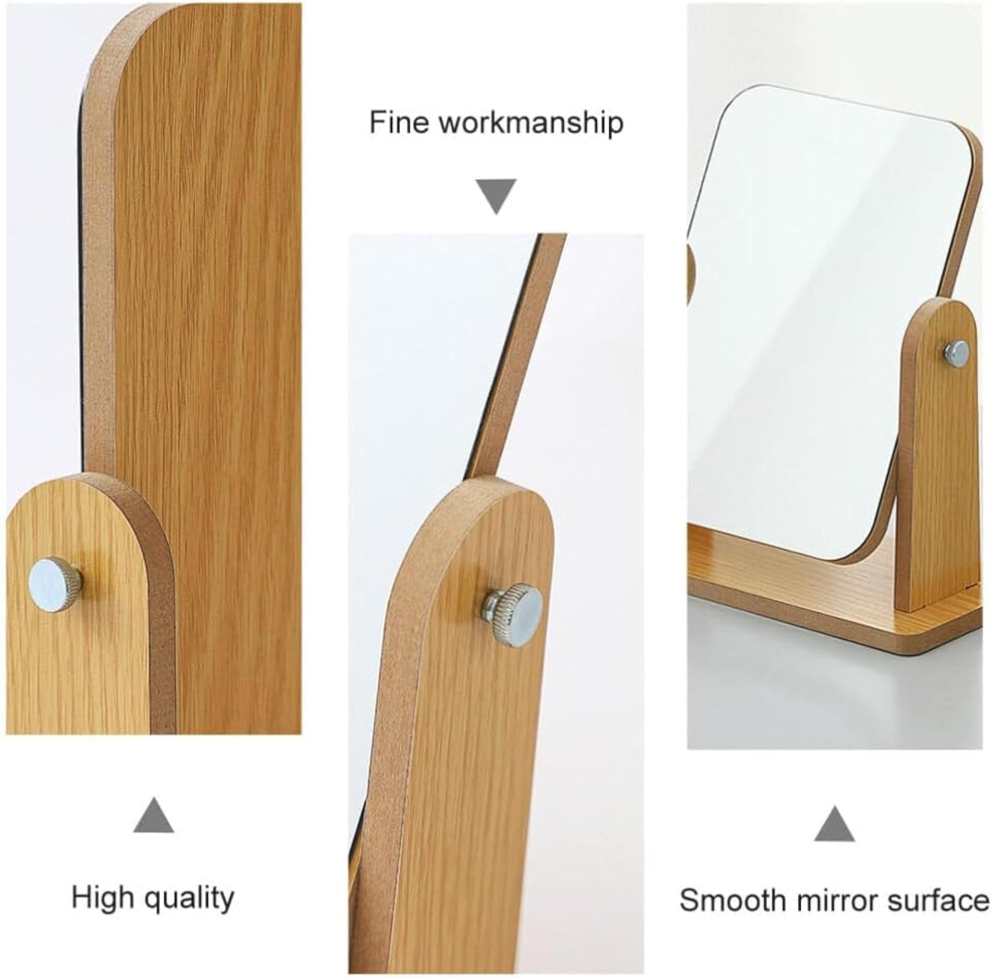 Wooden Rectangular Tabletop Makeup Mirror, 360 Degree Adjustable