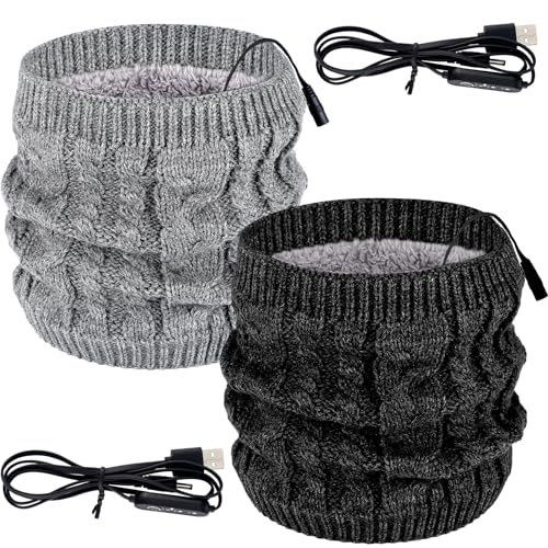 Newcotte Winter Heated Scarf Rechargeable USB Soft Warm Electric Scarf Washable Cordless Electric Heating Neck Warmer for Men Women Pain Relief Gift, Black, Gray