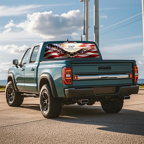Image of Rear Window Decals for Trucks - 65x17.3 in Back Window American Flag Decals Fit Most Pickup Trucks SUV, Vinyl Back Window Decal Truck Rear Window Graphics for Personalized - Eagle Decal-33-S