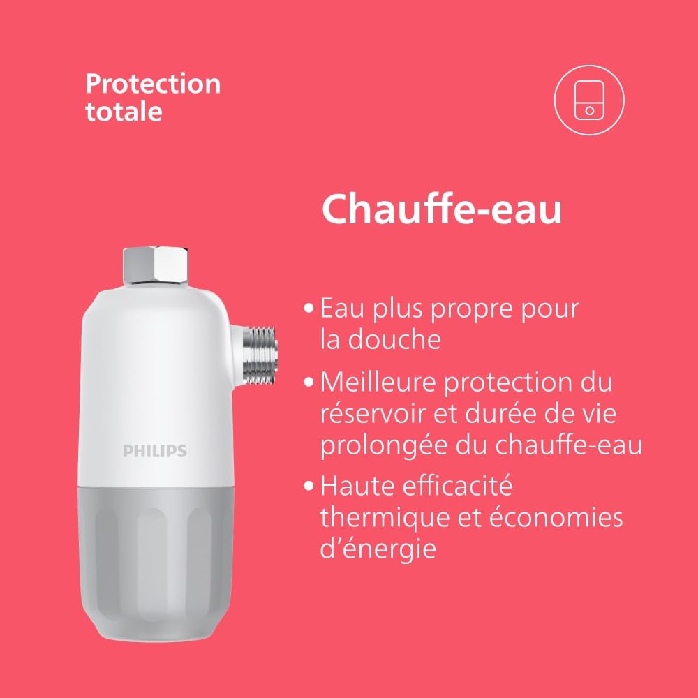 Inhibiteur de calcaire Philips Water, filtration en 3 étapes, capacité de filtration de 27 000 litres, protège votre lave-linge, votre lave-vaisselle et votre chauffe-eau