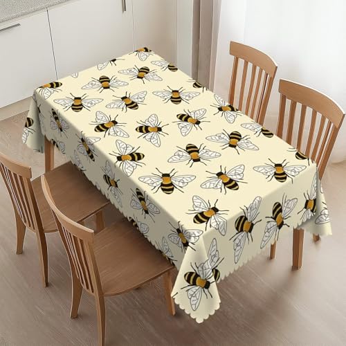 HEROARMOUR Happy Busy Bees Tablecloth Washable Bees Table Cover Rectangle Table Cloth for Party Picnic Dinner Outdoors Home Decor 54x72Inches