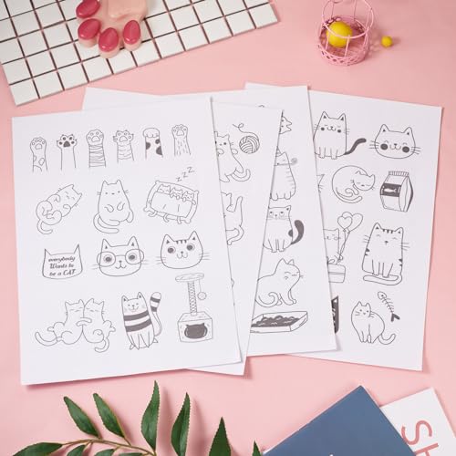 Image of Magibeads 57 Patterns Cat Water Soluble Embroidery Patterns Kitten Paw Print Cartoon Animal Pet Stick and Stitch Transfer Embroidery Paper for Hand Sewing Beginners Starter Adult