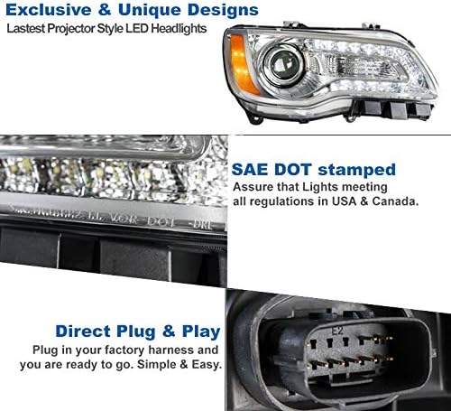 LED DRL Projector Headlight Headlamp Lamp Chrome Passenger Side For 2011-2014 Chrysler 300
