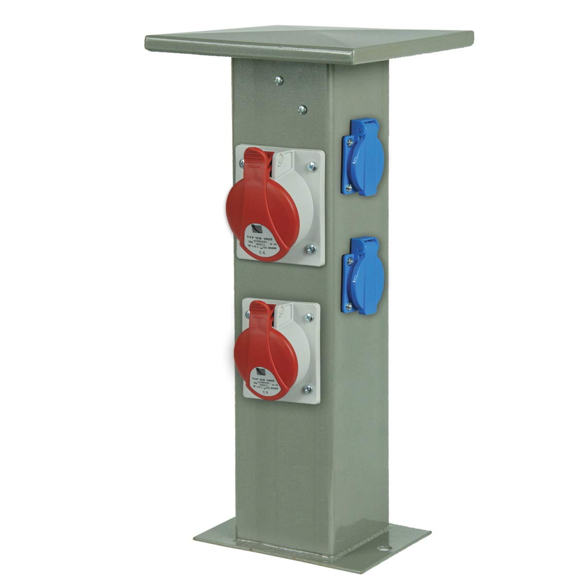 WITTKOWARE Steckdosensäule für Festinstallation, 2X Schutzkontakt-Steckdosen 16A, 1x CEE Steckdose 32A, 1x CEE Steckdose 16A, grau