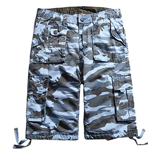 Military Ba Men's Dungarees Belted Wyoming Cargo Short-Light Blue Camo 32