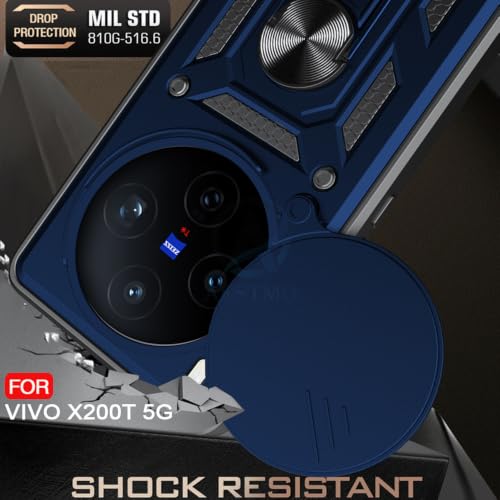 Image of AESTMO Tough Armor VIvo X200T 5G Bumper Back Case Cover | Ring Holder & Sliding Camera Shield Cover | 360 Degree Protection Back Case Cover for VIvo X200T 5G (Blue)
