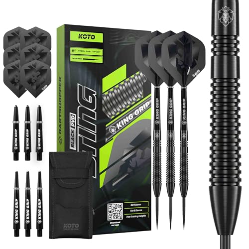 Dardos de acero de 24g KOTO Sting Black Tapered en 90% tungsteno con plumas extra
