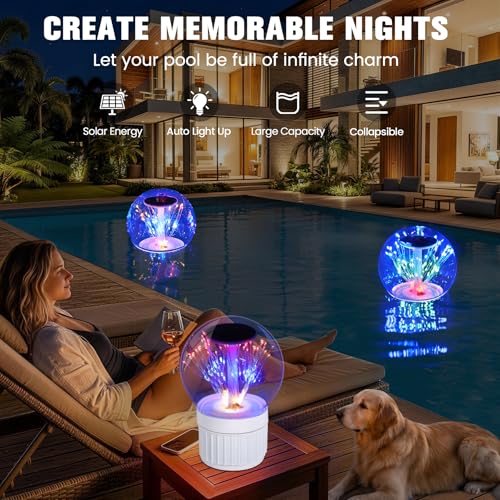 Image of FineBud2026 Upgraded Solar Pool Chlorine Floater,Pool Chlorine Floater with Adjustable Release & Firework Light,Chlorine Floater with Large Capacity,Floating Chlorine Dispenser for Pool,Hot Tub,Blue