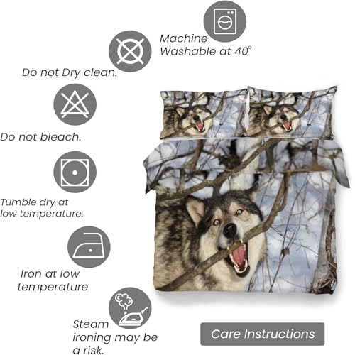 Housse de couette 160x200 en microfibre douce motif loup sauvage