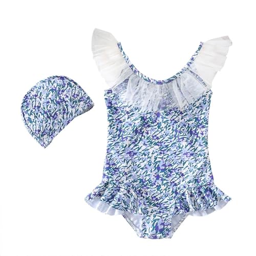 Maillot de bain fille 5 ans à volant floral avec chapeau de soleil