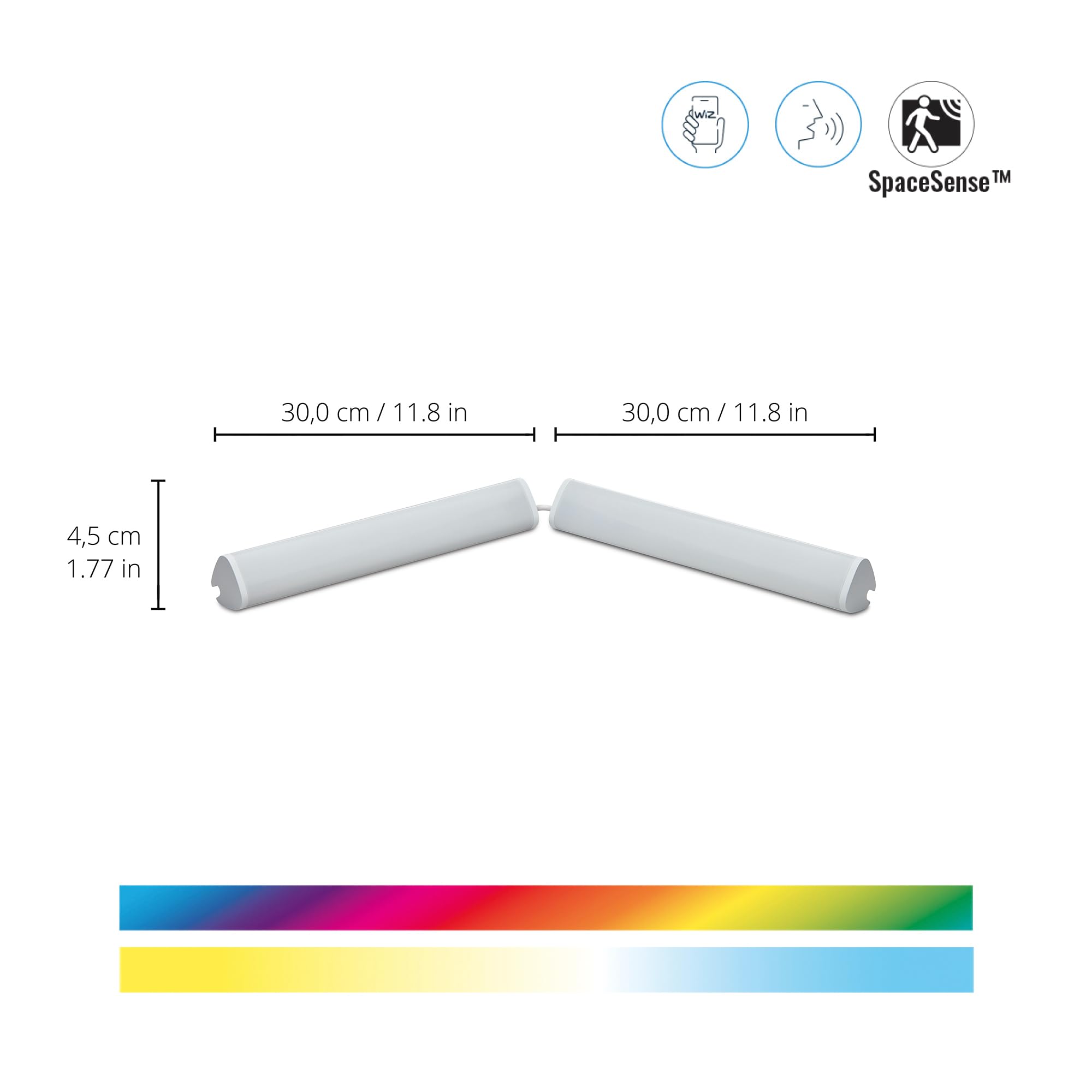 WiZ Tunable White and Color Lightbar Doppelpack (400 lm), RGB LED-Lightbar mit 16 Mio. Farben oder warm- bis kaltweißem dimmbarem Licht, smarte Lichtsteuerung über WLAN per Stimme/App, weiß, 2er Pack