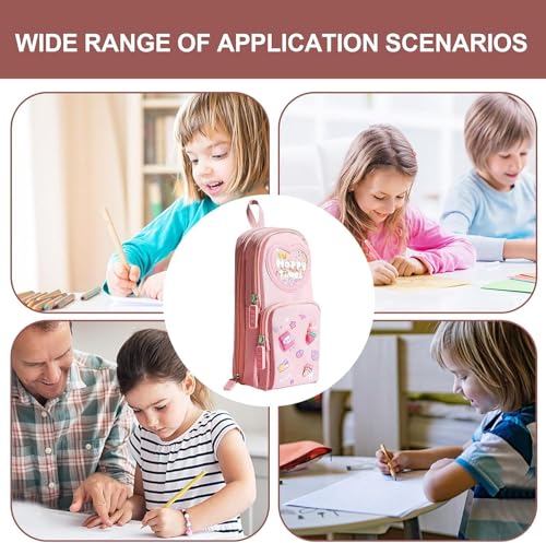 Image of Kawaii Cute 3 Compartment Pencil Case Aesthetic Pencil Case for Girls, Large Capacity Pencil Pouch Stationery Organizer for School Office Item (Pink)