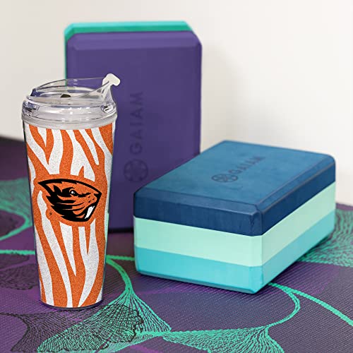 Image of Rico Industries NCAA Glitter 24oz Acrylic Glitter Tumbler with Hinged Lid, Officially Licensed Double Wall Tumbler with Straw