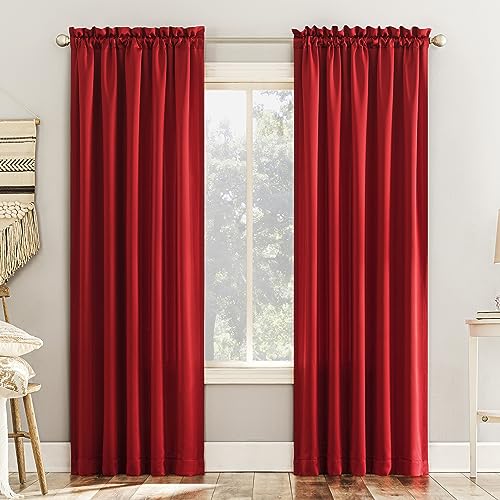 Sun Zero Barrow 2-Pack Energy Saving Rod Pocket Curtain Panel Pair Holiday Red 54 W x 84 L (2 Panels)