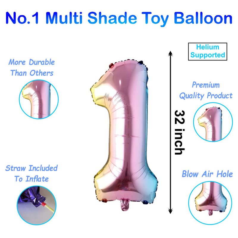Image of Birthday Decoration Items Multicolor 32 Inches Numbers 1 Foil Helium Balloons| Birthday Decoration Kit For Boy Girl | Number Foil Balloon | Birthday Decoration Items For Boy Girl,13 Pcs