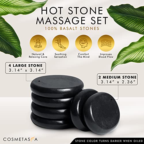 Cosmetasa Luxury Spa Treatment Gift Set- Relaxation, Nourish And Sore Muscle Massage Oil With Hot Stones, Roller Ball And Thumb Saver Massage Tools #TOP7