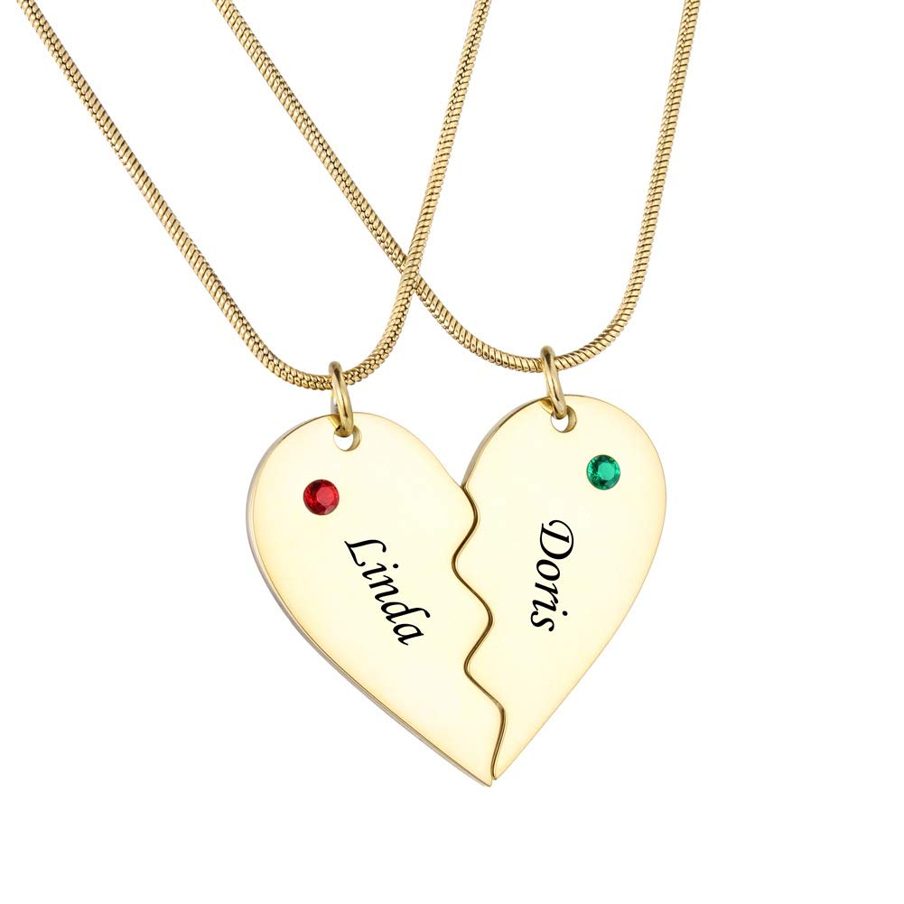Valyria Stainless Steel Personalized Key Heart Puzzle Necklace Set with Birthstones - Custom Made with Any Name