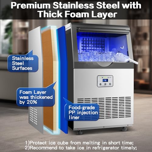 Image of Amzgachfktch Commercial Ice Maker, 110 lbs /24H, 25 lbs Ice Storage | 45 Ice Cubes in 12 Mins, Auto Self-Cleaning, Blue Light, Under Counter /Freestanding Ice Machine for Home Bar
