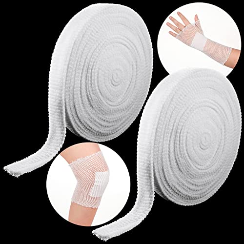 Treela - 2 Rolls Tubular Bandage Elastic Net Wound Dressing Stretch Dressing Retainer Tubular Elastic Gauze Bandage for Wound Arm, Without The Use of Adhesive Tape (Size 4/1.57 Inch x 16.4 Yard Stretched)