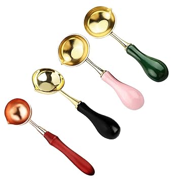 YISHIYI Wax Sealing Spoon, Wax Furnace Tool for Melting Wax Seal Sticks, Sealing Wax Beads, for Wedding Wax Envelope Seal Stamp (Black&Green&Pink&Wood)