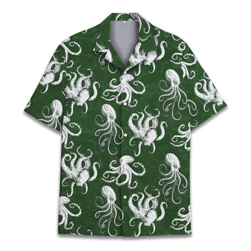 Camisa hawaiana para hombre y mujer, divertida camisa hawaiana para hombre, verano, playa, Aloha, manga corta, casual, con botones, Pulpo, M